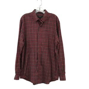 Bobby Jones Shirt Men’s Large Red Plaid Button Down Collar Christmas 100% Cotton